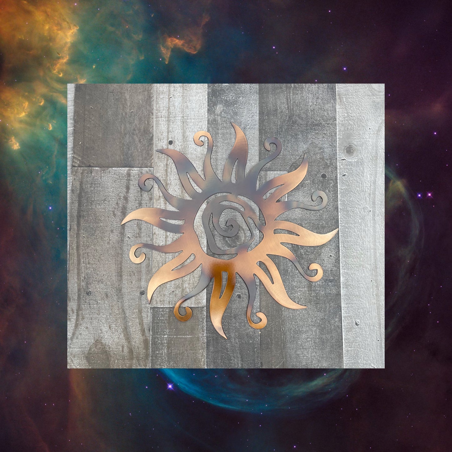 Twisty Sun, Metal Sun , Fire Affect, Metal Wall Art, Cosmic Art
