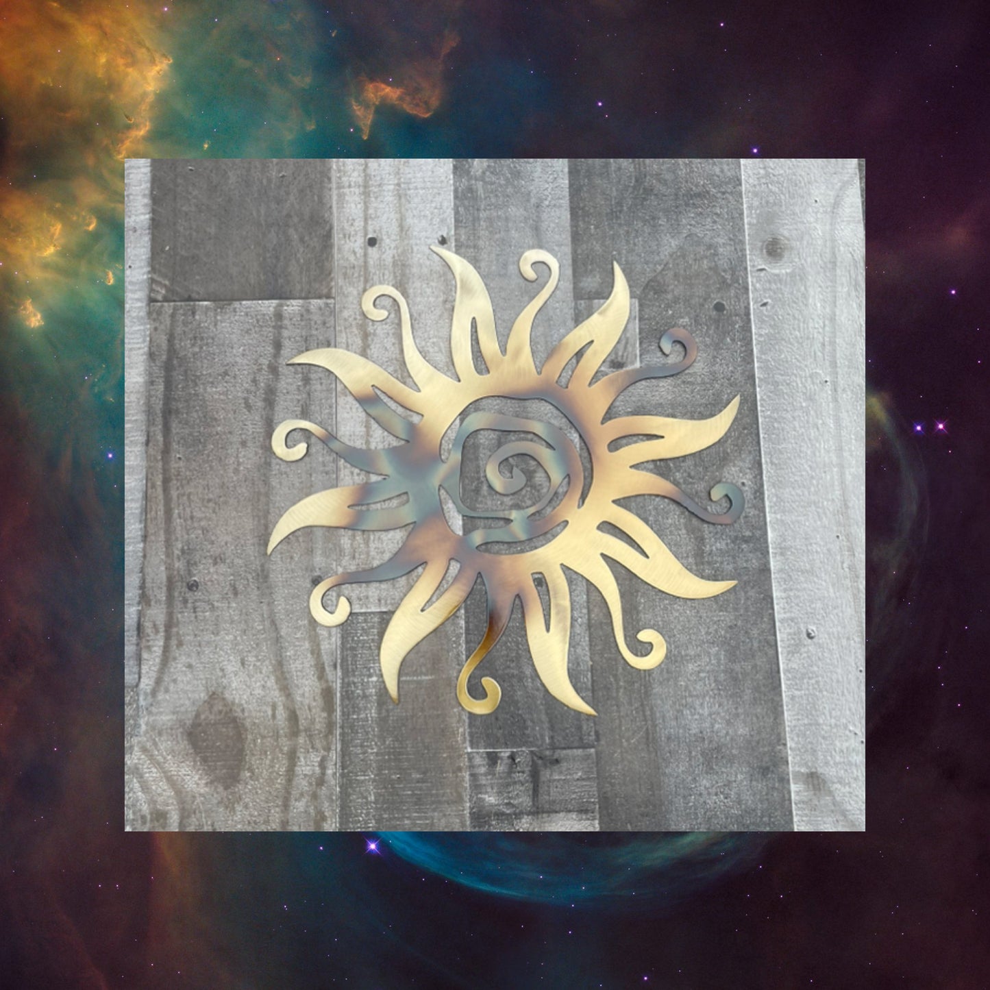 Twisty Sun, Metal Sun , Fire Affect, Metal Wall Art, Cosmic Art
