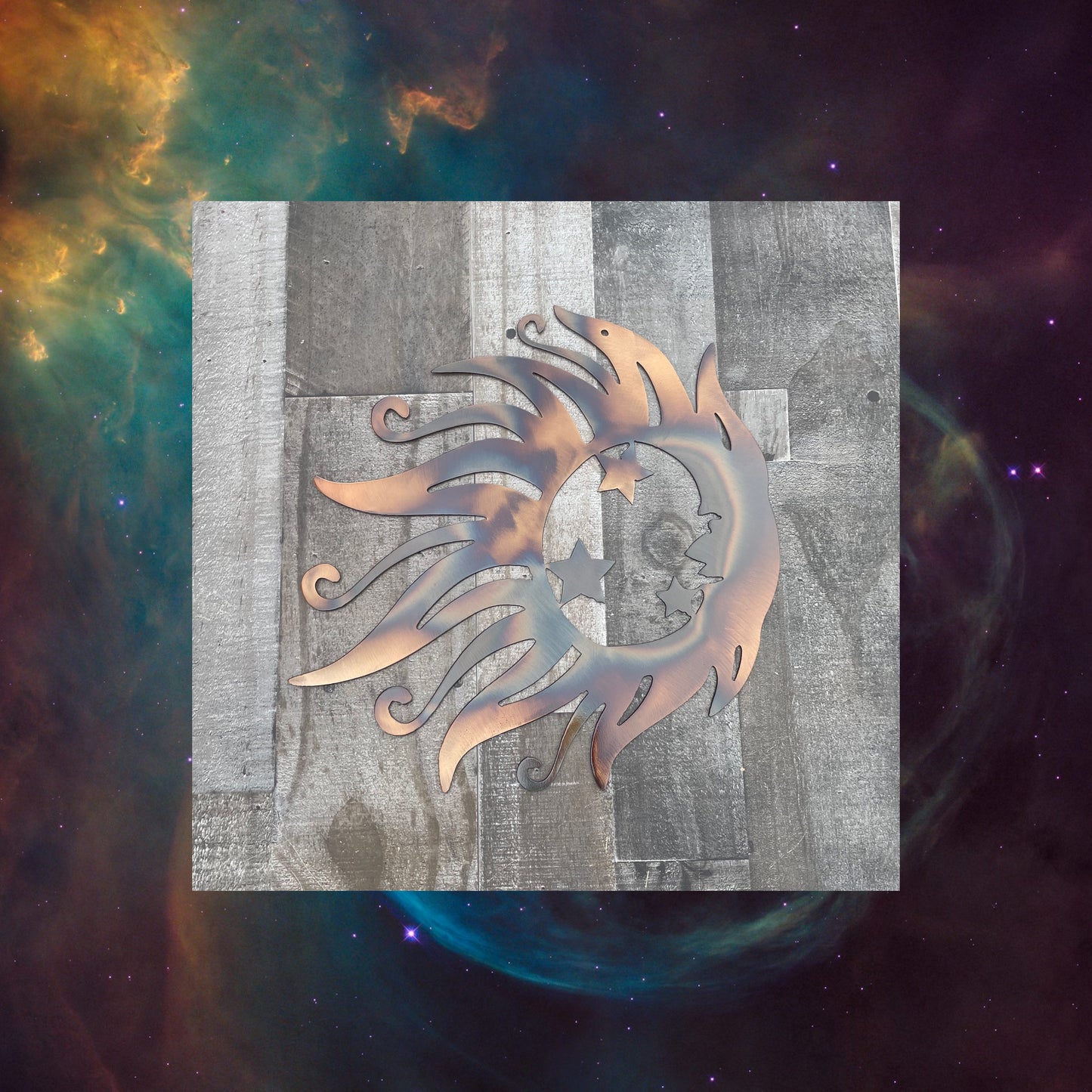 Windy Sun, Metal Sun , Fire Affect, Metal Wall Art, Cosmic Art