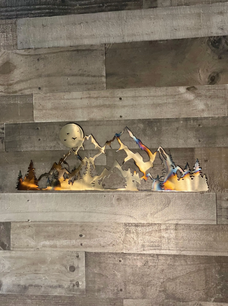 Mountain Scene Metal Wall Art – Handcrafted Nature-Inspired Decor for Home, Cabin, or Lodge, Scenery