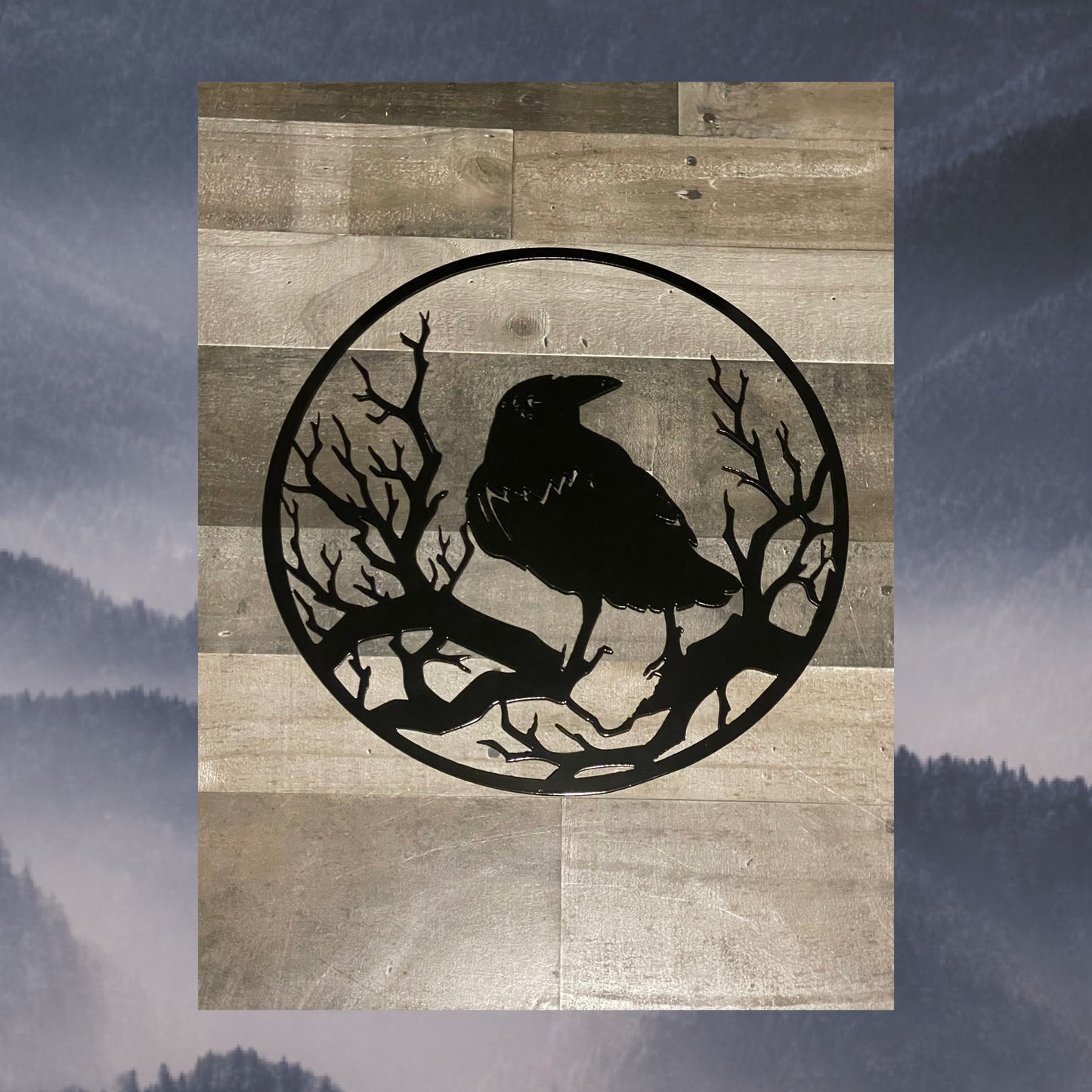 Metal Raven On Branch Art, Metal Decor, Metal Wall Decor , Wildlife