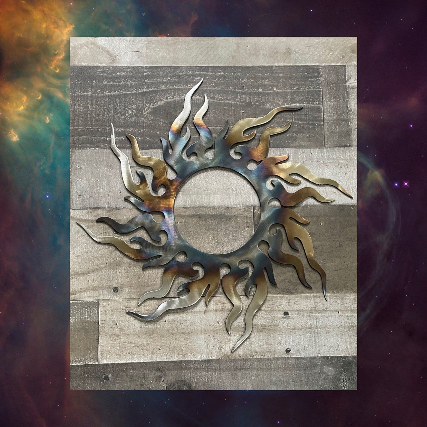 Flare Sun, Metal Sun 1, Fire Affect, Metal Wall Art, Cosmic Art