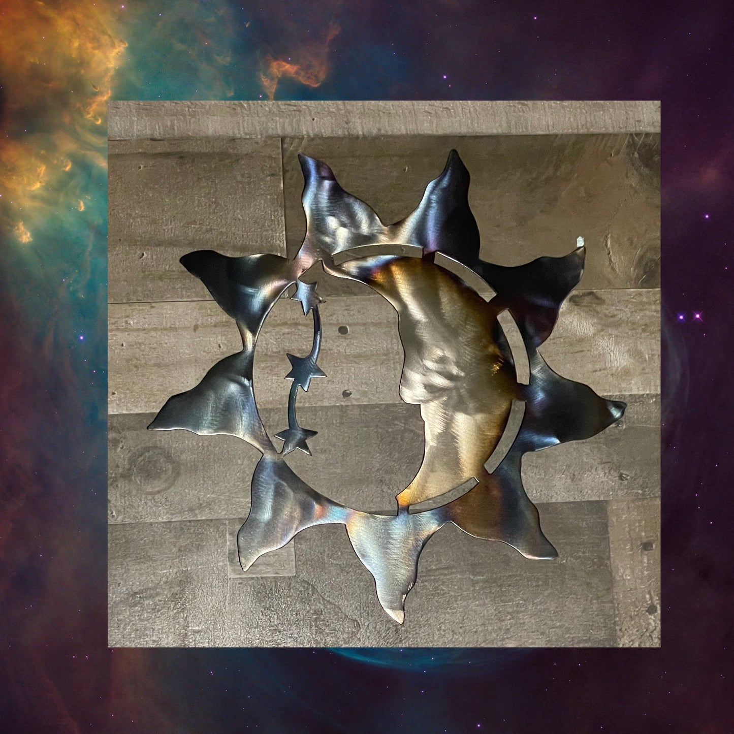 Flare Sun, Metal Sun 5, Sun, Moon, Star, Metal Wall Art, Cosmic Art