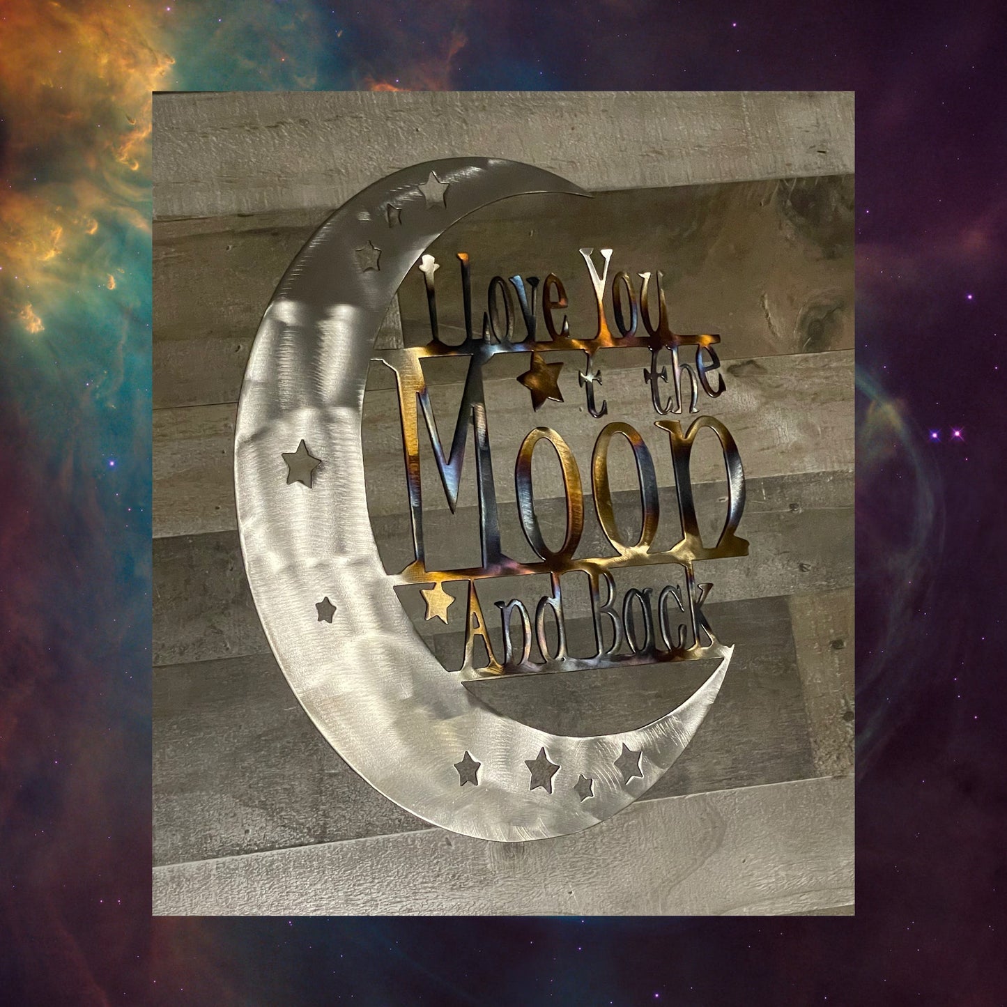 I love You To The Moon And Back, Metal Wall Art, Moon, Cosmic Art