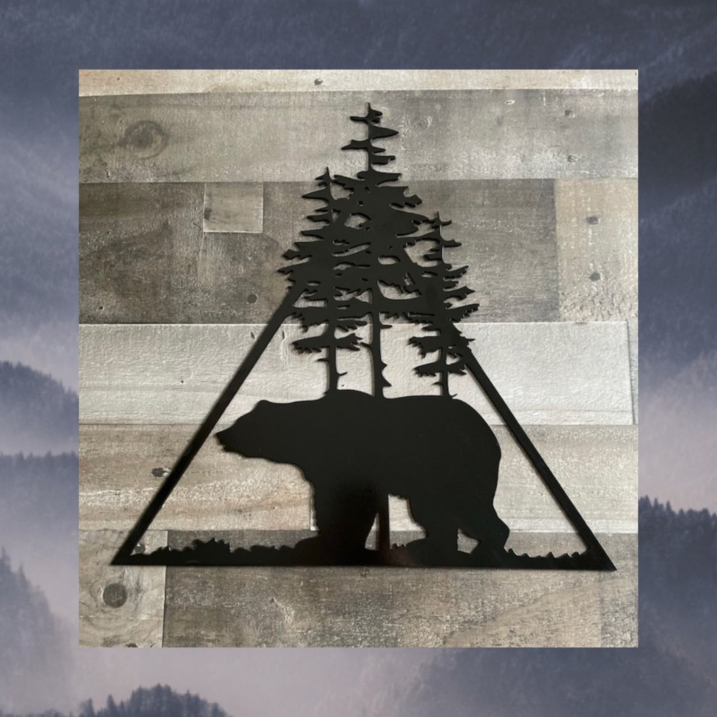 Metal Bear In Triangle Frame, Metal wall Art, Metal Decor, Wildlife