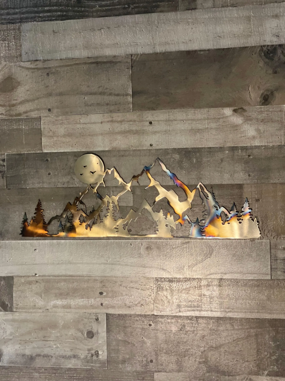 Mountain Scene Metal Wall Art  – Handcrafted Nature-Inspired Decor for Home, Cabin, or Lodge, Scenery