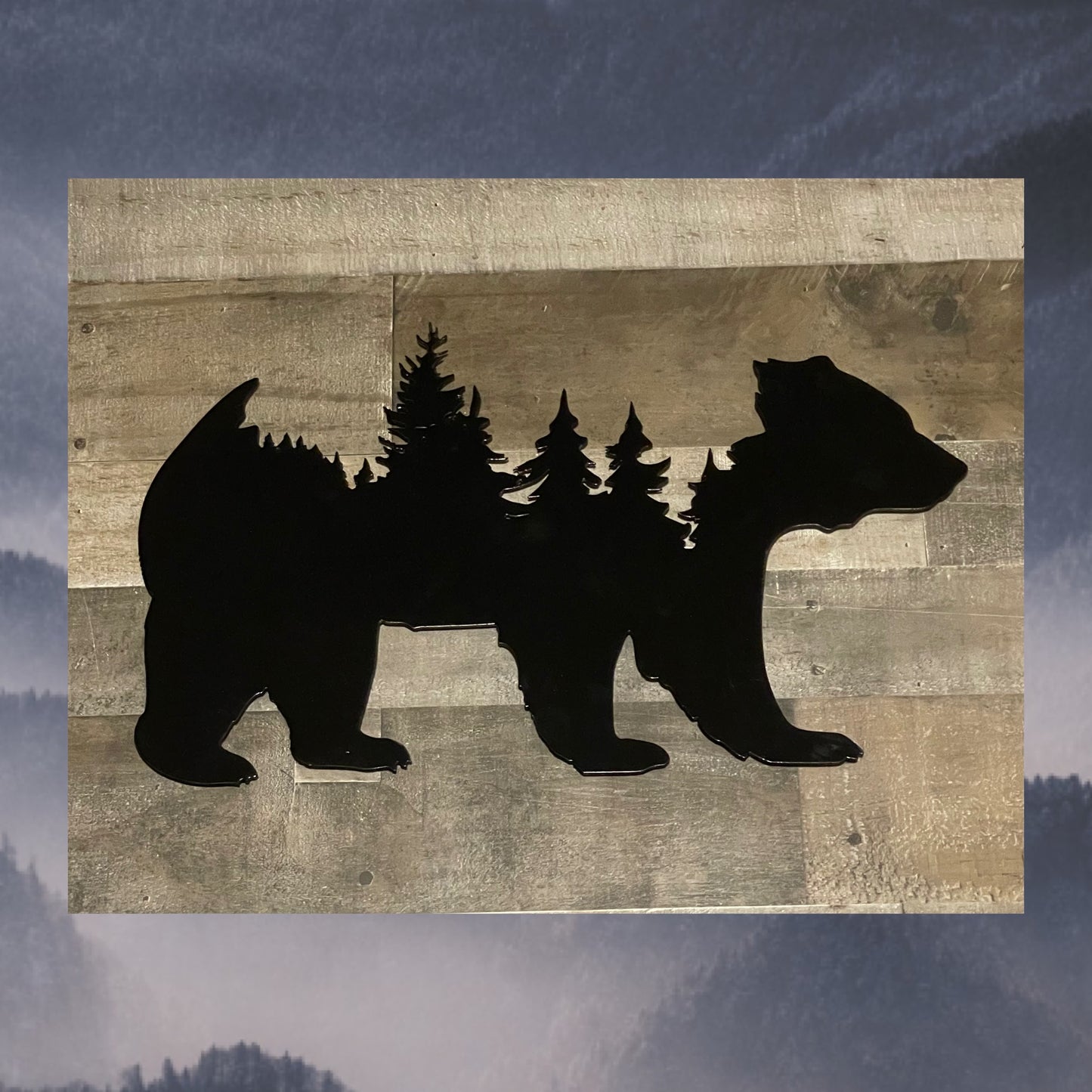 Bear With Tree Top, Tree line View , Metal Wall Art, Wildlife