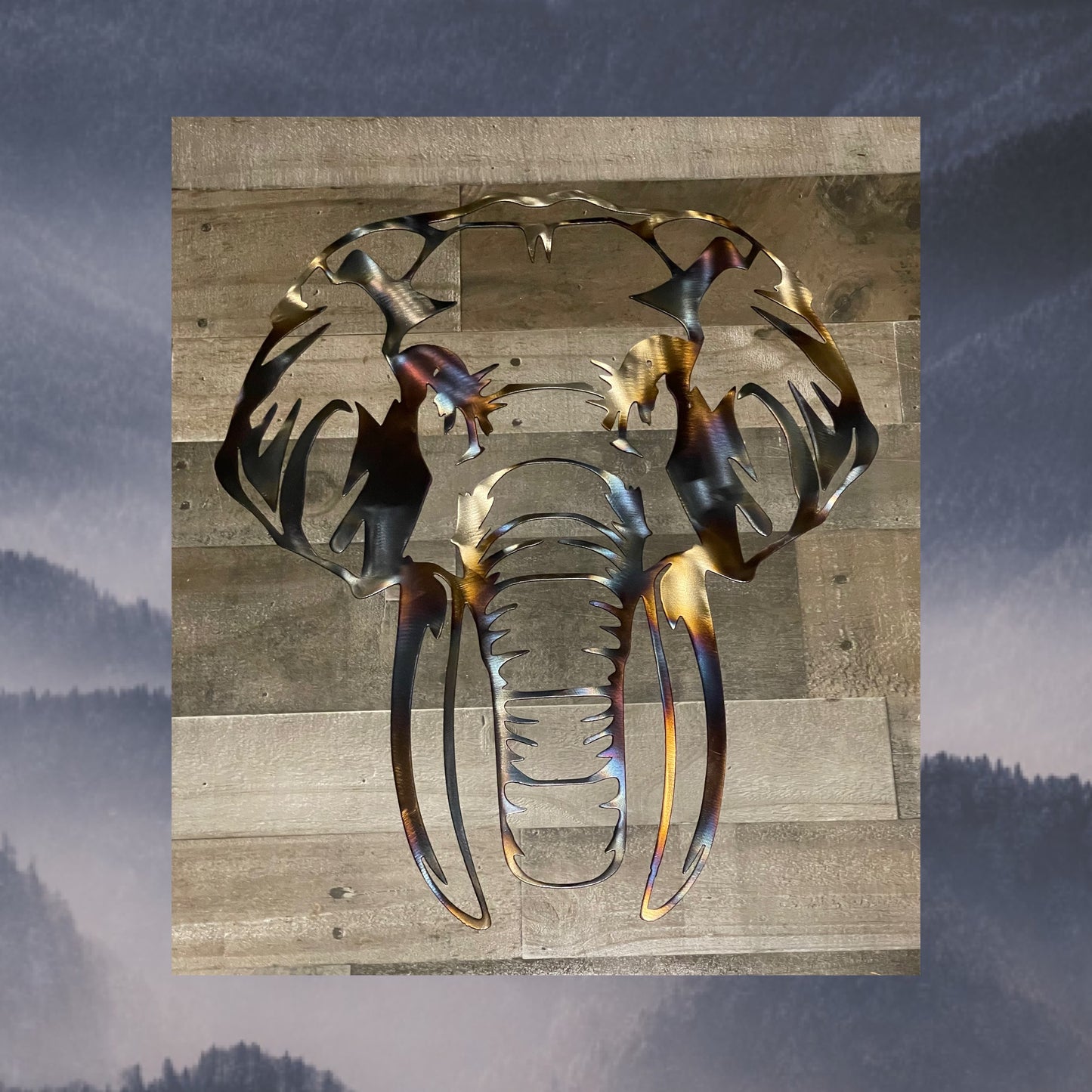 Metal Elephant Face, Metal Wall Art, Elephant Tusks, Metal Decor, Wildlife