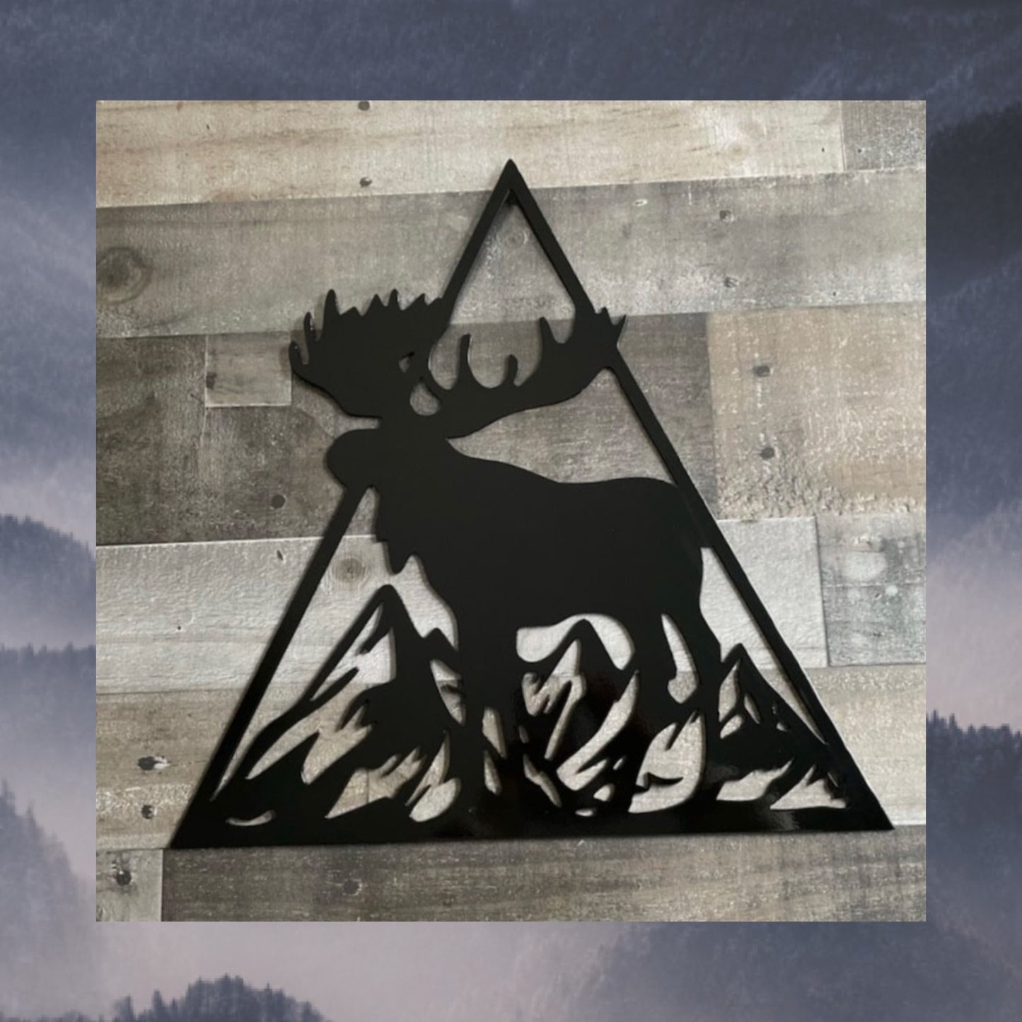 Metal Moose In Triangle Frame, Metal wall Art, Metal Decor, Wildlife
