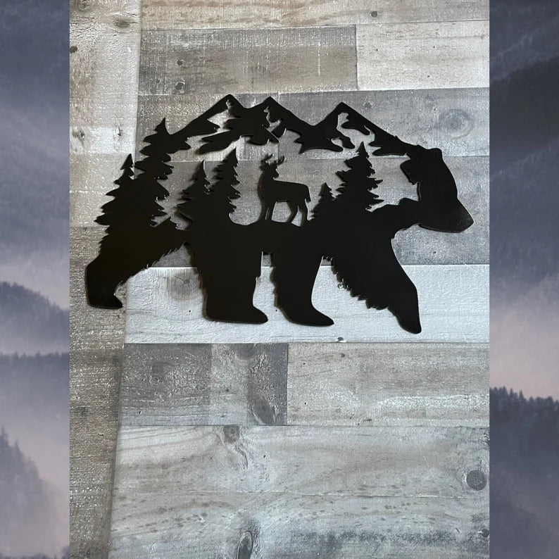 Deer Mountains Bear, Metal Decor, Wall Art, Wildlife Animals,